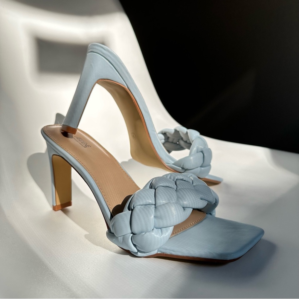 Baby blue heeled sandals